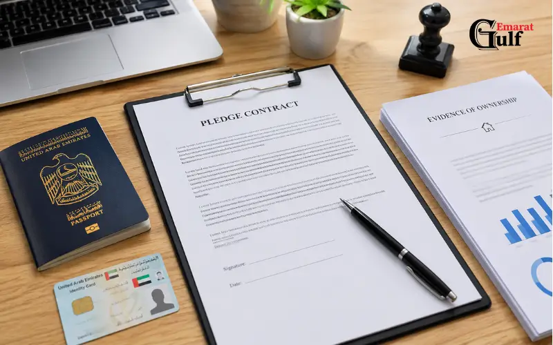 Documents Required for Pledge Registration in UAE – Pledge UAE Contract and Supporting Documents on Office Desk